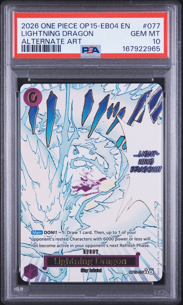 One Piece Card Game: Lightning Dragon (Alternate Art) OP15-077 - Adventure on Kami's Island - PSA 10