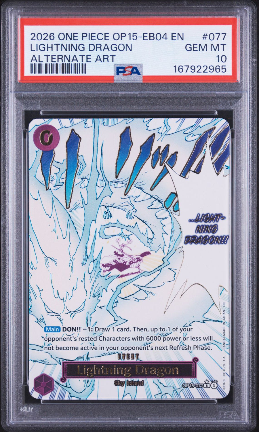 One Piece Card Game: Lightning Dragon (Alternate Art) OP15-077 - Adventure on Kami's Island - PSA 10