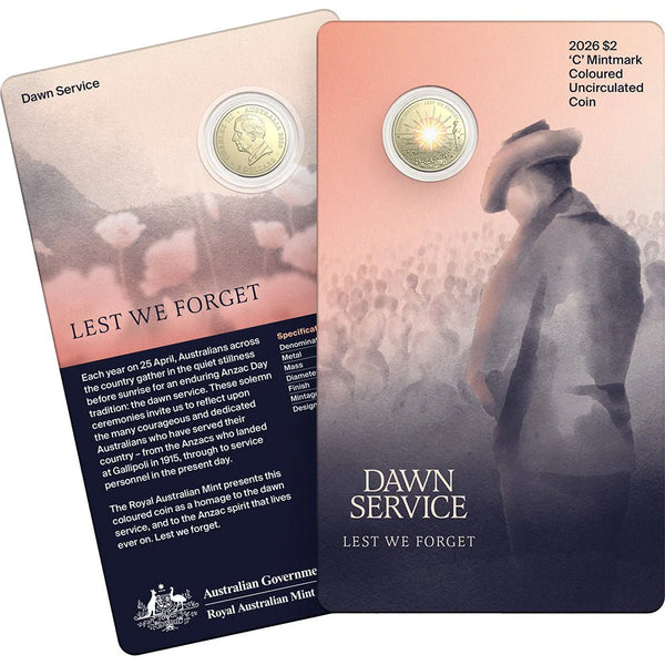 2026 $2 ‘C’ Mintmark Coloured Uncirculated Coin – Dawn Service