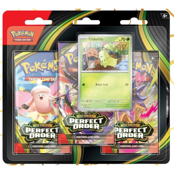 Pokémon TCG: Mega Evolution - Perfect Order 3-Pack Blister (Chikorita Promo)