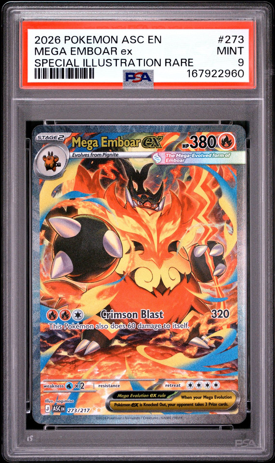 Pokémon TCG: Mega Emboar ex - Ascended Heroes 273/217 (Special Illustration Rare) - PSA 9