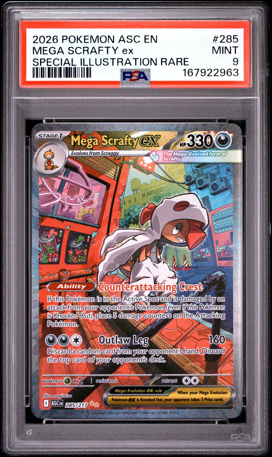 Pokémon TCG: Mega Scrafty ex - Ascended Heroes 285/217 (Special Illustration Rare) - PSA 9