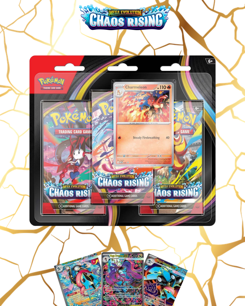 Pokémon TCG: Mega Evolution - Chaos Rising 3 Booster Packs & Charmeleon Promo Card (Presale)
