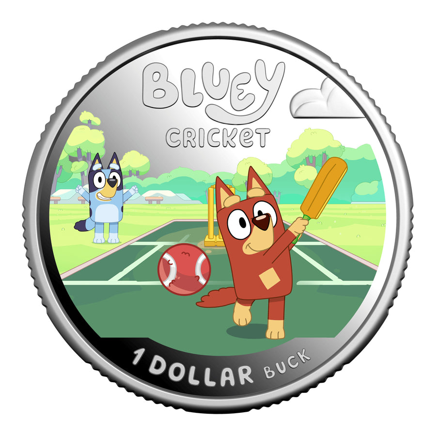2027 $1 Coloured Silver Proof Coin - Bluey Cricket (Releases 23 Sep 2026)