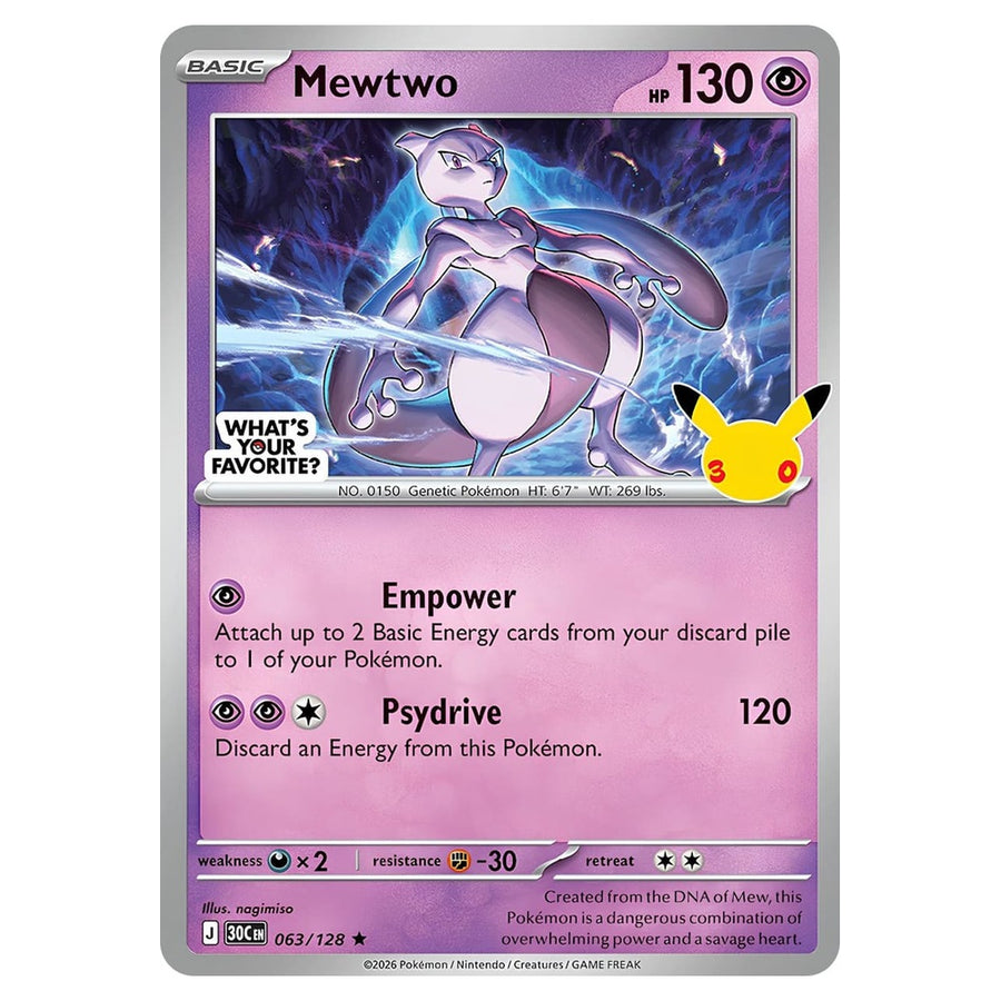 Pokémon TCG: 30th Celebration Mewtwo (063/128 Store Promo, Pokémon 30 Stamp)