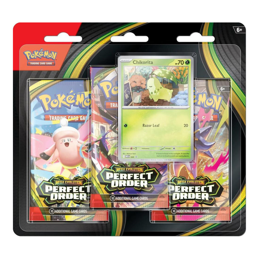 Pokémon TCG: Mega Evolution - Perfect Order 3-Pack Blister (Chikorita Promo)