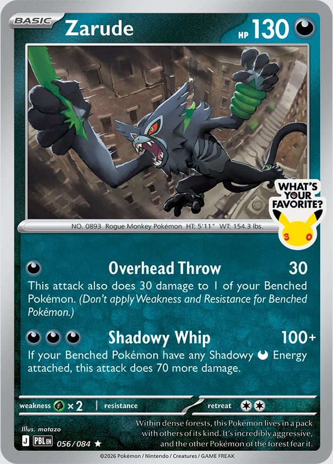 Pokémon TCG: Zarude 30th Anniversary Promo (Pitch Black 056/084) - Cosmos Holo